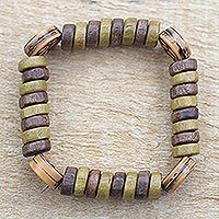 Wood and recycled plastic beaded stretch bracelet,
