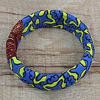 Wood and cotton bangle bracelet,