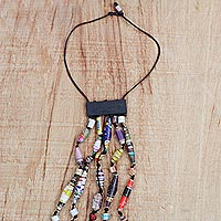 Recycled paper waterfall necklace, 'Eco Tradition' - Recycled Paper Waterfall Necklace Crafted in Ghana