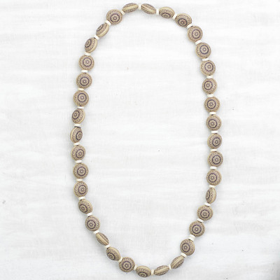 Wood beaded necklace, Drifting Flowers