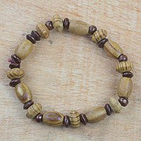Wood beaded stretch bracelet,