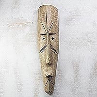 African wood mask, 'Fang Ngil Man' - Handcrafted Long African Sese Wood Mask from Ghana