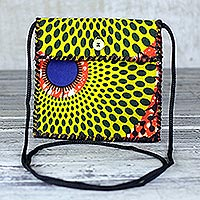 Cotton sling bag, 'Sunny Fantasy' - Printed Cotton Shoulder Bag in Yellow from Ghana