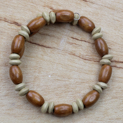 Wood beaded wrap bracelet, With the Grain