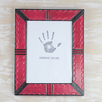 Leather photo frame, 'Passionate Memories' (8x10) - Handcrafted Leather Photo Frame in Red from Ghana (8x10)