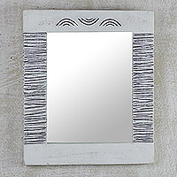 Wood wall mirror, 'Reflections of You' - Handcrafted Wood Wall Mirror from West Africa