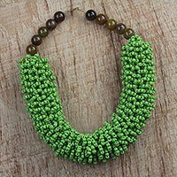 Agate and recycled glass beaded necklace,