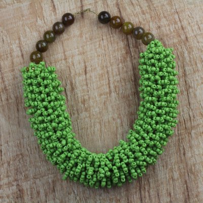 Agate and recycled glass beaded necklace, Lush Beauty