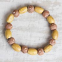 Wood and ceramic beaded stretch bracelet,