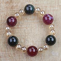 Recycled glass beaded stretch bracelet,