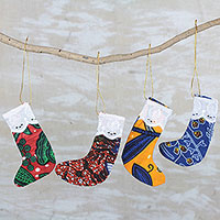 Cotton ornaments, 'Sweet Petite' (set of 4) - Colorful Cotton Christmas Mini Stocking Ornaments (Set of 4)