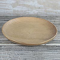 Wood decorative plate, 'Simple Homestead' - Avodire Wood Decorative Plate from Ghana