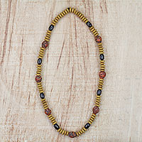 Recycled glass and wood beaded necklace, 'Adom Delight' - Recycled Glass Wood and Plastic Necklace from Ghana
