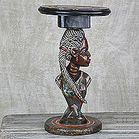 Wood accent table, 'Beautiful Obaa' - Cedar Wood Accent Table Depicting a Woman from Ghana