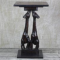 Cedar wood accent table, 'Watch My Back' - Handcrafted Giraffe Cedar Wood Accent Table from Ghana