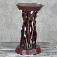 Wood accent table, 'Red Wood' - Red Cedar Wood Accent Table Crafted in Ghana