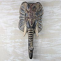 African wood mask, 'Lizard and Elephant' - African Wood Lizard and Elephant Mask from Ghana