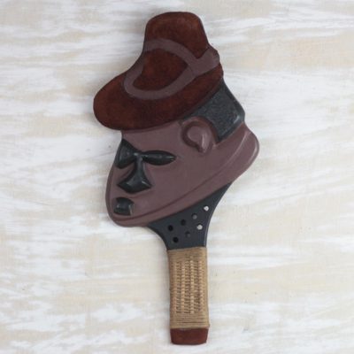 African wood and leather mask, Yoruba Helmet Mask