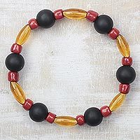 Recycled glass beaded stretch bracelet,
