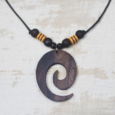 Ebony wood pendant necklace, Glorious Spiral