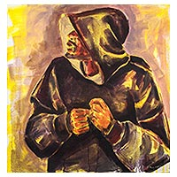 'Gaze to the West' - Signed Painting of a Man with a Hoodie from Ghana