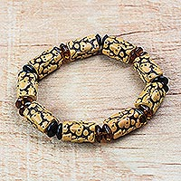 Recycled plastic beaded stretch bracelet, 'Eco Earth' - Brown Recycled Plastic Beaded Stretch Bracelet from Ghana