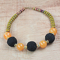 Recycled beaded necklace, 'Eco Adepa' - Recycled Plastic Beaded Necklace from Ghana