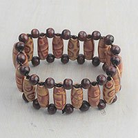 Wood beaded stretch bracelet,