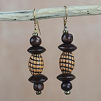 Wood and recycled plastic dangle earrings, Eco Joy