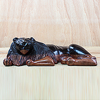 Ebony wood sculpture, 'Lying Lion' - Ebony Wood Sculpture of a Lying Lion from Ghana