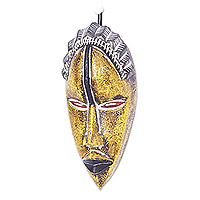 African wood mask, 'Prosperous Ayoola' - Yellow Sese Wood African Mask from Ghana