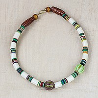 Recycled glass and plastic beaded necklace,