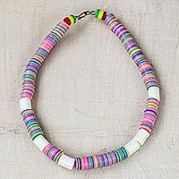 Recycled glass and plastic beaded necklace, 'Colorful Love' - Colorful Recycled Plastic Beaded Necklace from Ghana