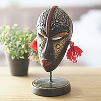 African wood mask, 'Striking Beauty' - Handmade African Sese Wood Tabletop Mask from Ghana