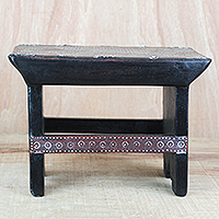 Wood decorative stool, 'Kotoku Zikpui' - Cedar Wood and Cotton Decorative Stool from Ghana