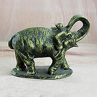 Ceramic sculpture, 'Striking Elephant' - Ceramic Sculpture of an Elephant in Yellow from Ghana