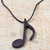 Ebony wood pendant necklace, 'Dark Note' - Ebony Wood Musical Note Pendant Necklace from Ghana thumbail