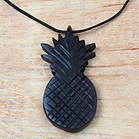 Ebony wood pendant necklace, 'Elegant Pineapple' - Ebony Wood Pineapple Pendant Necklace from Ghana