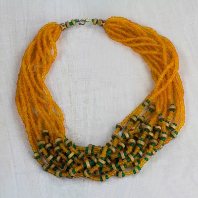 Recycled glass and wood beaded torsade necklace, Ginger Blessing