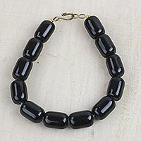 Recycled glass beaded bracelet, 'Black Alewa' - Recycled Glass Beaded Bracelet in Black from Ghana