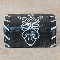 Wood decorative box, 'Zebra Keeper' - Zebra Motif Sese Wood Decorative Box from Ghana