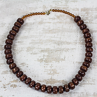 Recycled plastic beaded necklace, 'Peaceful Calm' - Eco Friendly Recycled Plastic Dark Brown Beaded Necklace