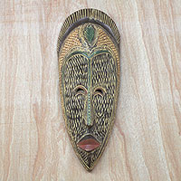 African wood mask, 'Rich Nature' - Earth-Tone African Sese Wood Mask from Ghana