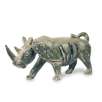 Wood sculpture, 'Green Rhino' - Sese Wood Sculpture of a Green Rhino from Ghana
