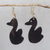 Ebony wood dangle earrings, 'Duck Duo' - Handcrafted Duck Ebony Wood Dangle Earrings from Ghana thumbail