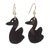 Ebony wood dangle earrings, 'Duck Duo' - Handcrafted Duck Ebony Wood Dangle Earrings from Ghana (image 2a) thumbail