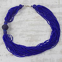 Recycled glass beaded torsade necklace, 'Bluebird Song' - Handcrafted Royal Blue Recycled Glass Beaded Necklace