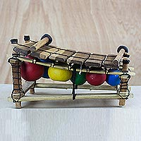 Ebony wood xylophone, 'Colorful Melody' - Handmade Ebony Wood Xylophone from Ghana