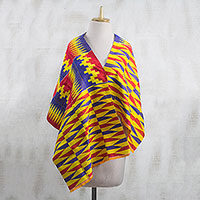 Cotton blend kente cloth shawl, 'Obaapa' (19 inch width) - Traditional Loom Woven Ghanaian Kente Shawl (19 inch width)
