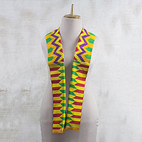 Rayon and cotton blend scarf, 'Kente Princess' (4.5 inch) - Colorful Rayon and Cotton Blend Kente Scarf (4.5 in.)